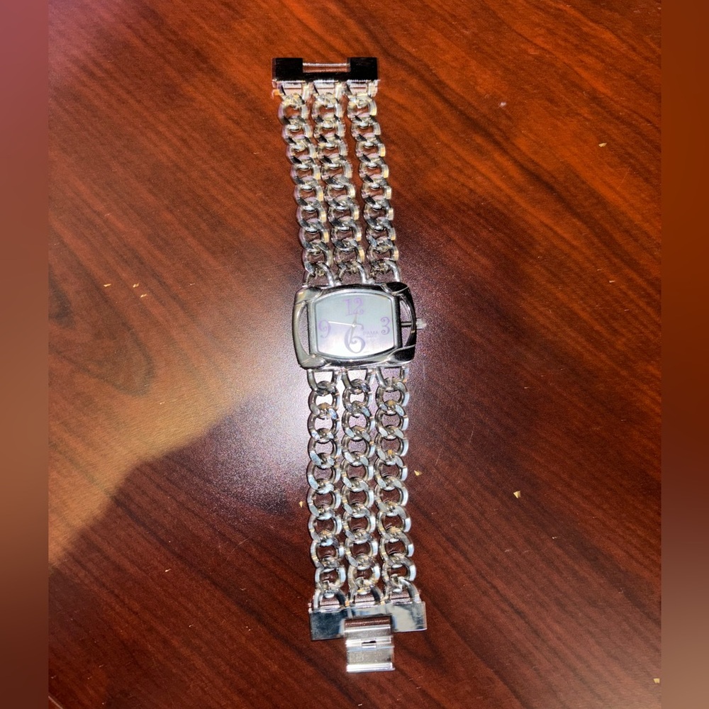 Silver stainless steel watch with chain link strap